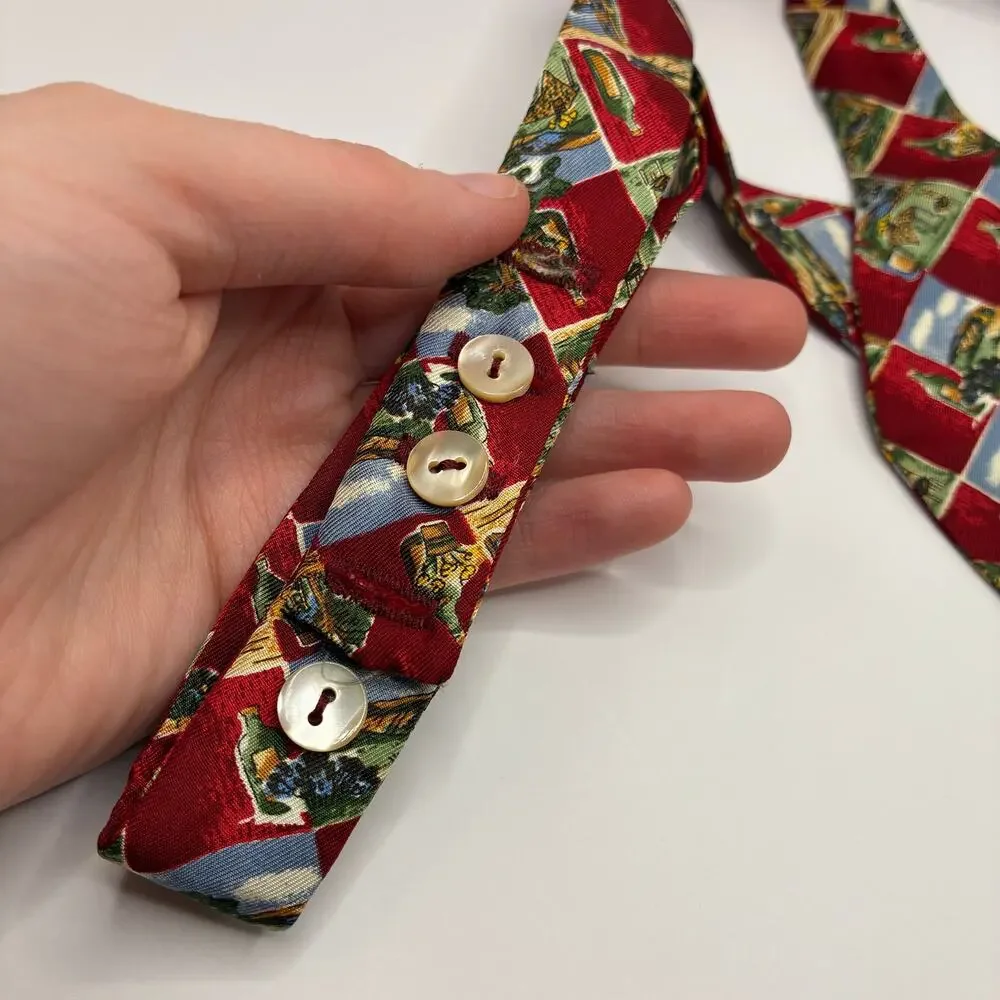 Vintage Carrot & Gibbs Red Wine Italian Vineyard Print Bow Tie Button Back